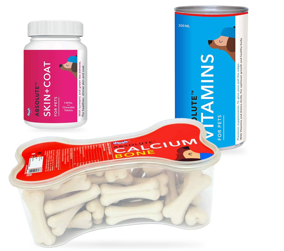 Drools Dog Supplement Combo of Skin Coat Tablet - 110 Pcs, Vitamin Syrup – 300ml and Calcium Bone Jar - 300 g (B08C7VGVF2) Amazon Price History, Amazon Price Tracker