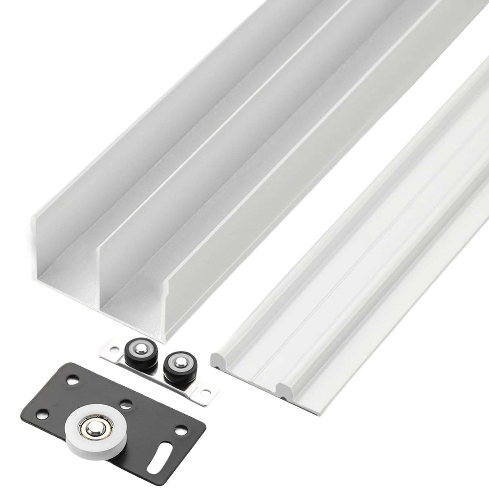 Kit de riel para puerta corredera, sistema de riel guía de funcionamiento suave para puertas de armario y oficina en casa