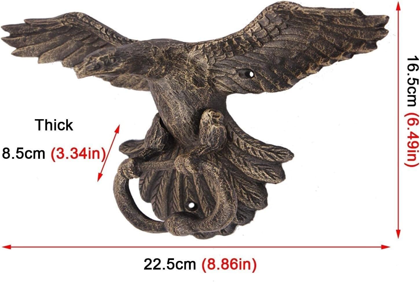 Large Bronze Eagle Door Knocker - Ferocious Bird Design for Front Gates Old Wood Door Pull Ring Cast Iron Wall Knob Elegant Welcome Accessory