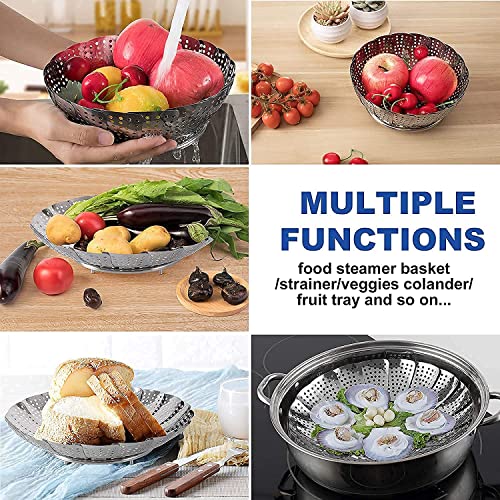 Image of UMILIFE Vegetable Steamer Basket Stainless Steel, Folding Expandable Veggie Steamer for Cooking, Premium Steam Basket Fits Various Pot Sizes for Healthy Food Preparation (Vegetable Basket, Pack of 1)
