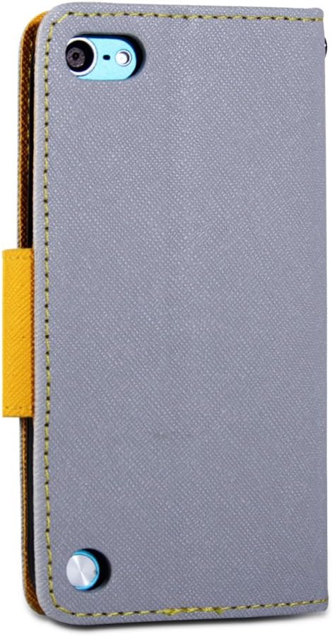 GMYLE iPod 5 Case, (R) Wallet Case Classic for iPod Touch 5th Generation - Silver Grey & Orange Cross Pattern PU Leather Protective Folio Slim Fit Wallet Stand Case Cover