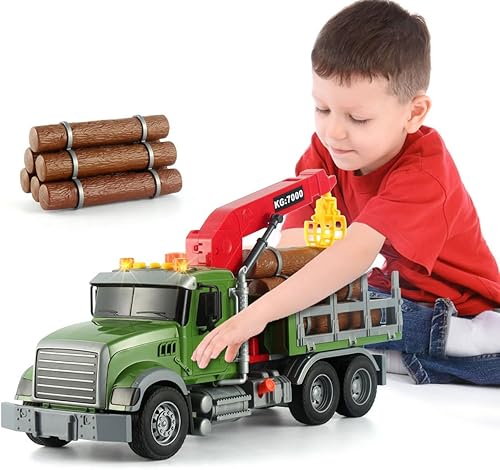 Camión de transporte de madera para niños pequeños, camión de madera grande de 15 pulgadas con sonidos y luces, regalos de cumpleaños para niños y
