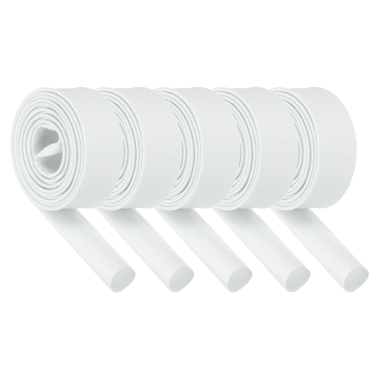 QUARKZMAN 5Pcs Gaine Cable Tressé Isolante 20mm ID 2 Mètre Long Blanc Gaine en Fibre de Verre Revêtue de Silicone Haute Température pour Câblage Électrique Automobile