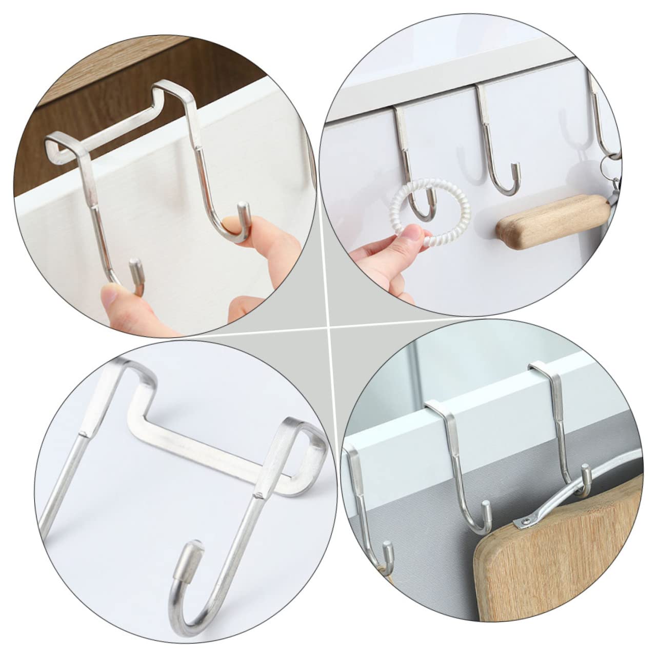 FUNOMOCYA 6pcs Keychain Hook Non-Punch Door Hangers Clothes Hook Purse Wall Hook Outdoor Hooks Cabinet Hangers Cupboard Hanging Rack Over Cabinet Drawer Hooks Stainless Steel