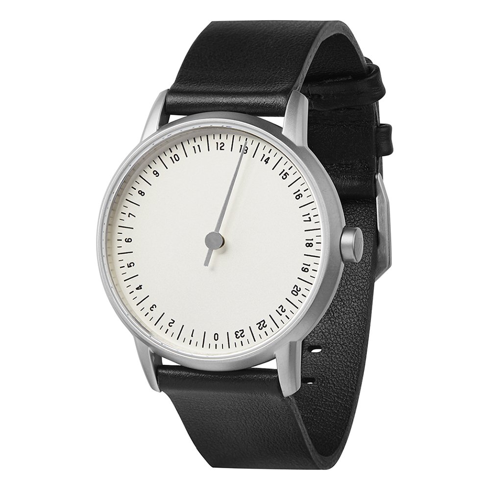 slow round 01 - Black Leather, Silver Case, Silver Dial