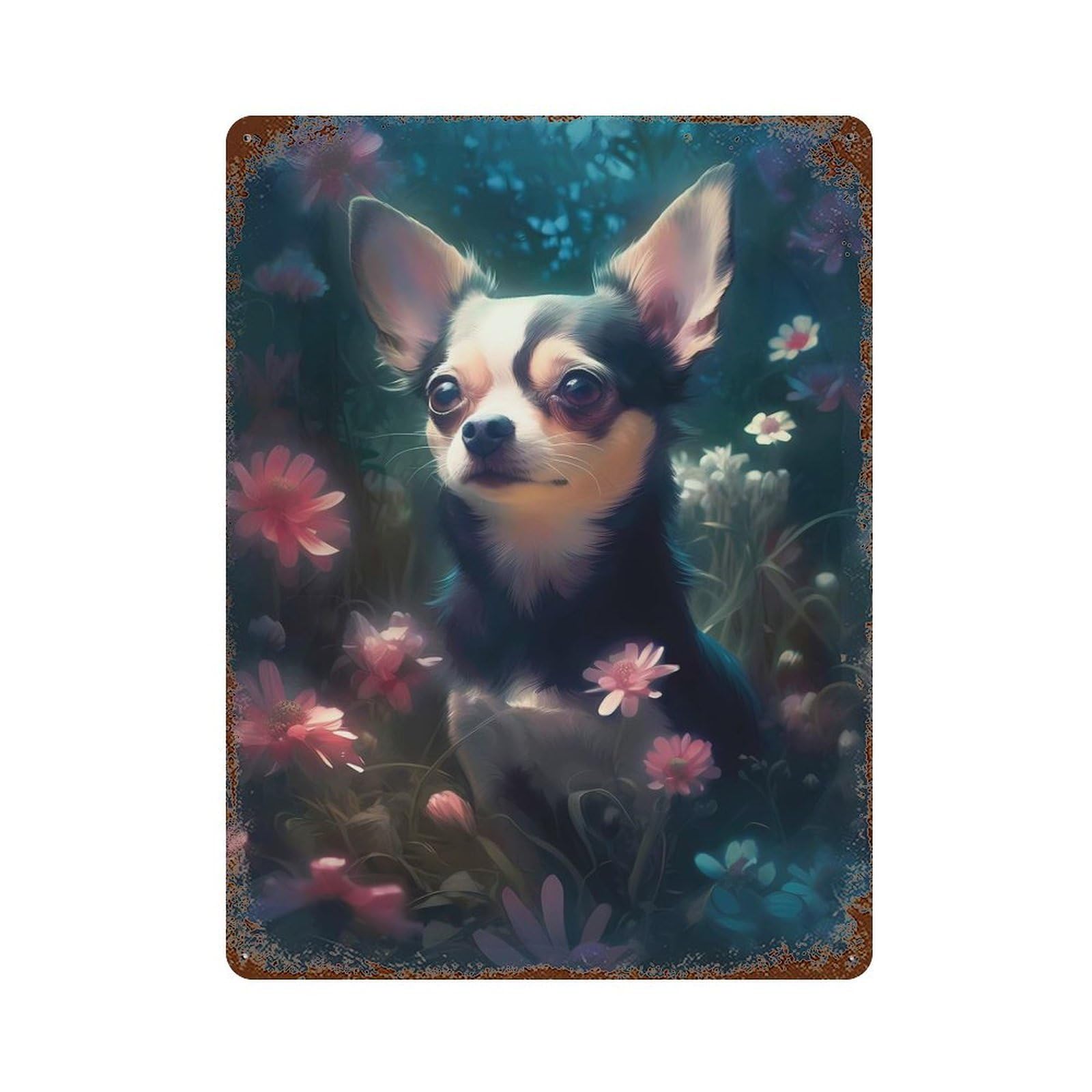 Garage Style Chihuahua Dog Fairy Tale Rusty Metal Tin Sign 15.7"x11.8", Farmhouse Wall Decor for Bar And Workshop
