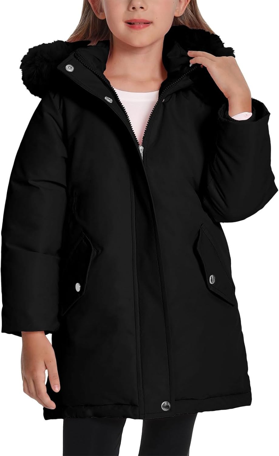 Kids Girls' Down Jackets Winter Teen Mid Length Coats Warm Heavyweight Outerwear with Pockets Zip Up Thicken Ski Clothes