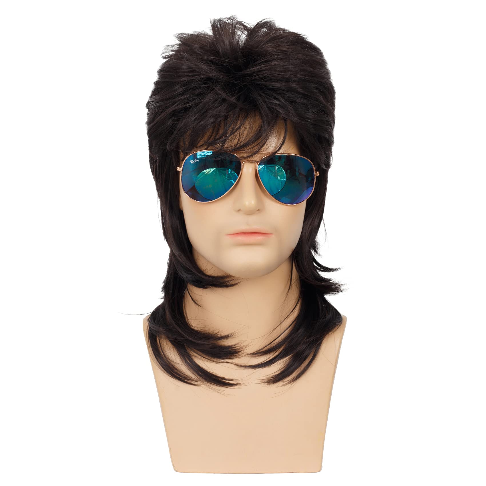 Pelucas de salmonete para hombre, color negro, rizado de los años 70 y 80, peluca de disfraz de cosplay, retro, punk, rockero, disco sintético, pelucas completas 3