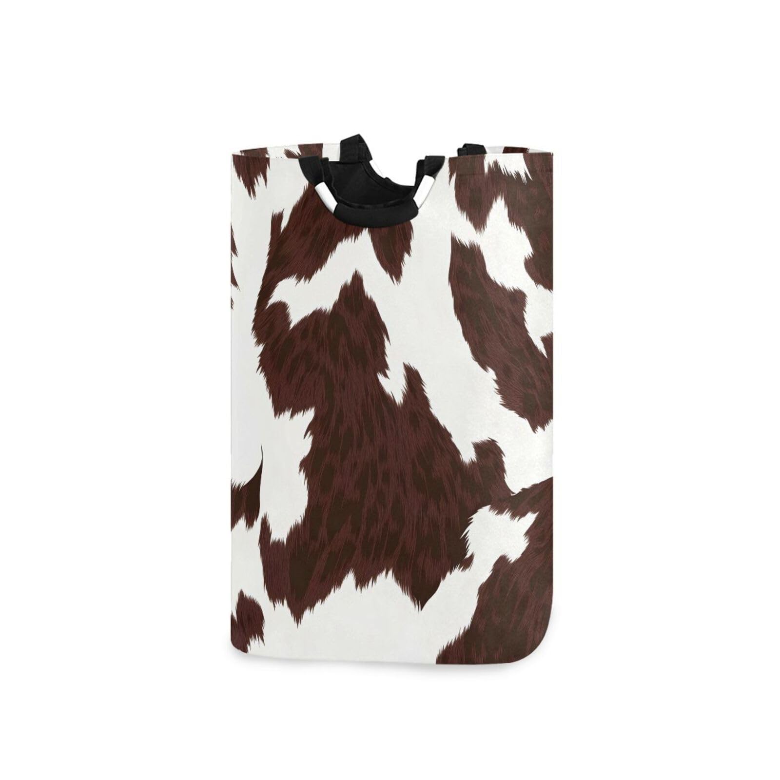 Jihqo Laundry Hamper Basket Brown White Cow Collapsible Nursery Storage Bin Waterproof Clothing Baskets for Home Bedroom Bathroom Washing Room