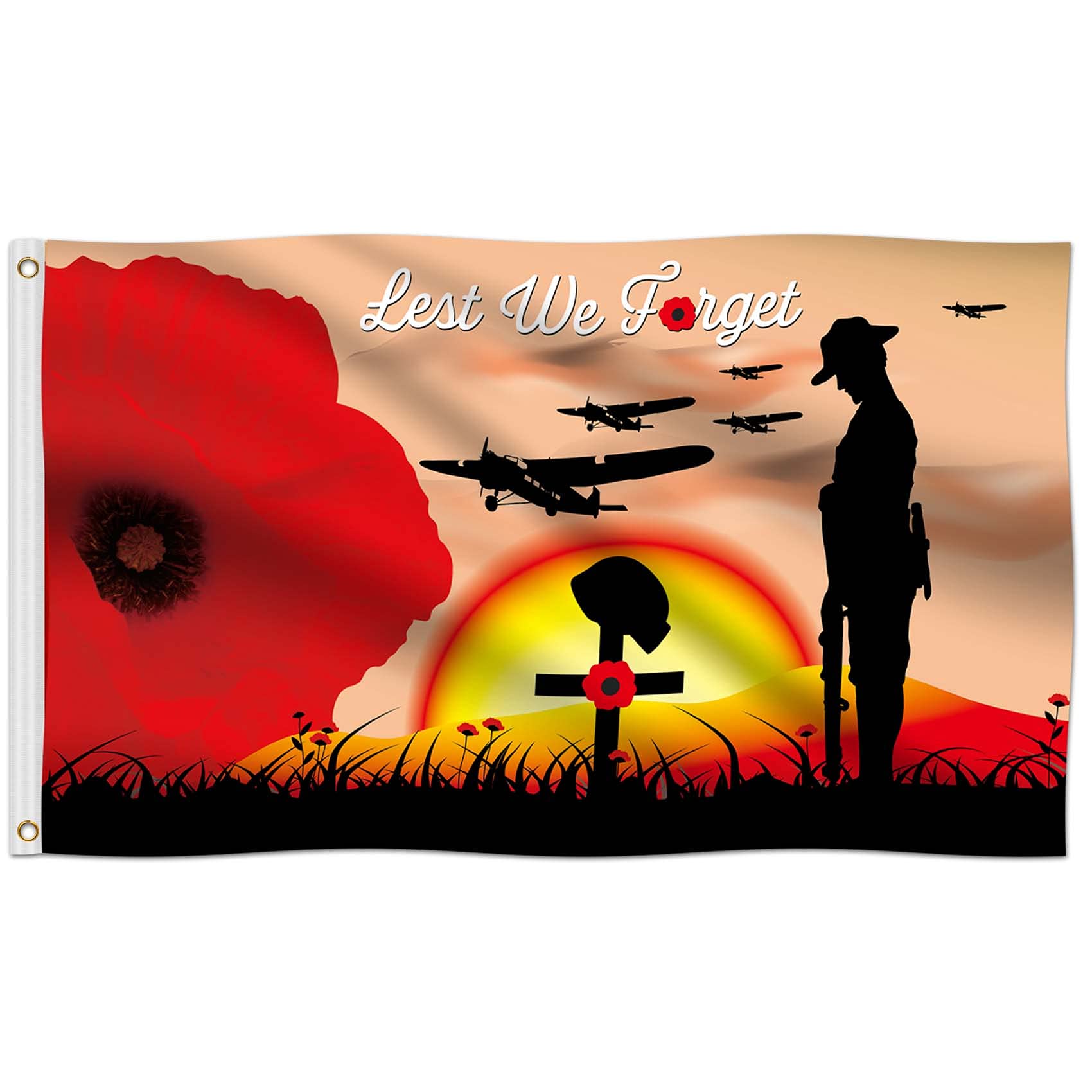 FunnlotLest We Forget Flag Remembrance Day Flag 90 Cm X 150 Cm Remembrance Sunday Poppy Remembrance Day Decorations for Heroes Soldiers Outdoors Street Square Lest We Forget Banner