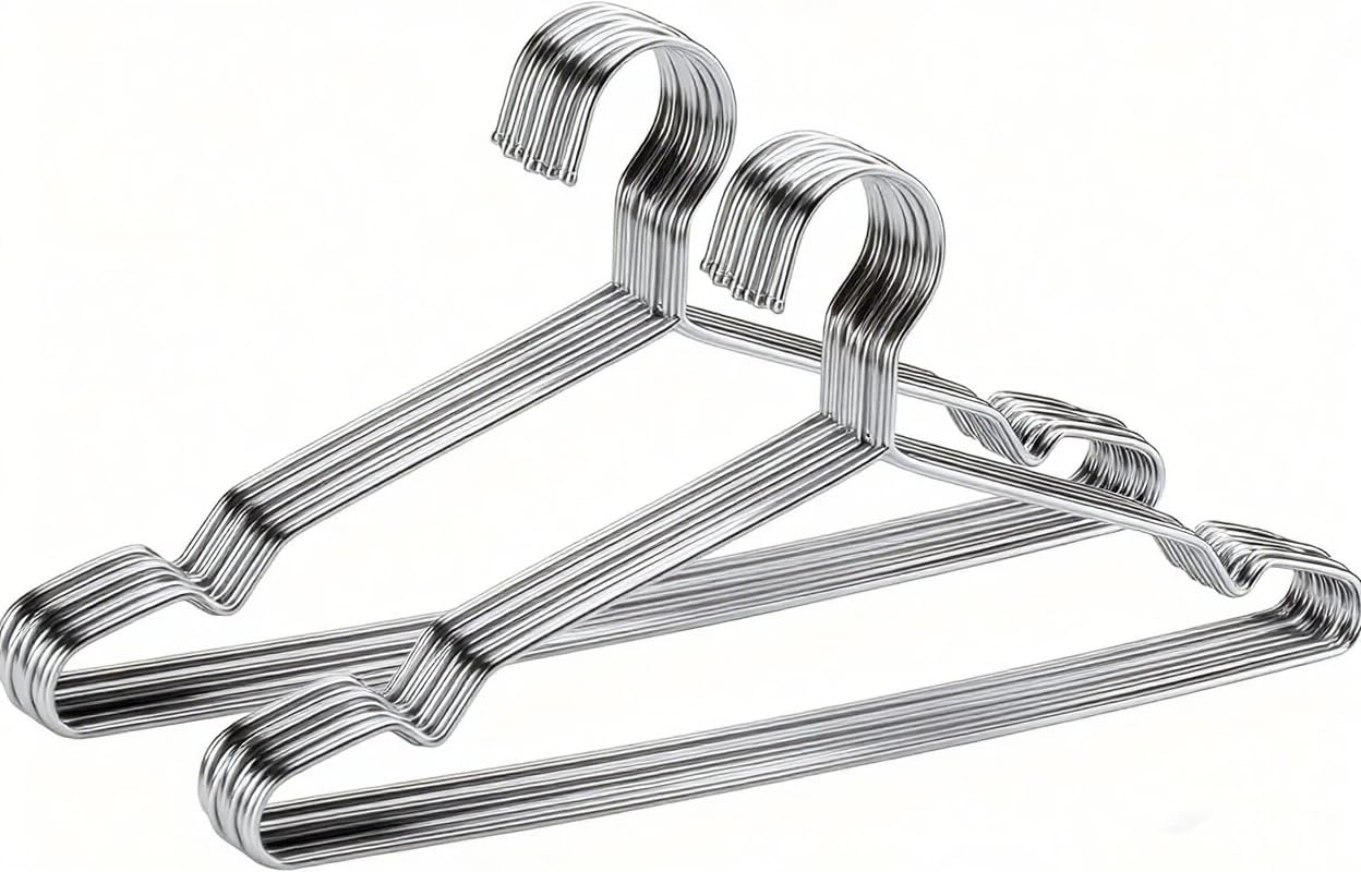 Hangers 20 Pack Coat Wire Hangers Heavy Duty Stainless Steel Clothes Hanger with Non Slip Grooves, 16.5 Inch Ultra Thin Metal Hangers Space Saving Clothing Hanger Silver
