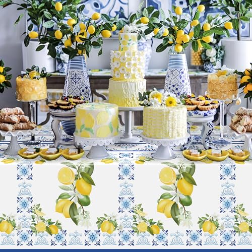 Image of 3-Pack Capri Lemon Table Cover Party Decoration Mediterranean Lemon Pattern Disposable Waterproof Decor Summer Spring Fruit Kid Birthday Dining Picnic Wedding