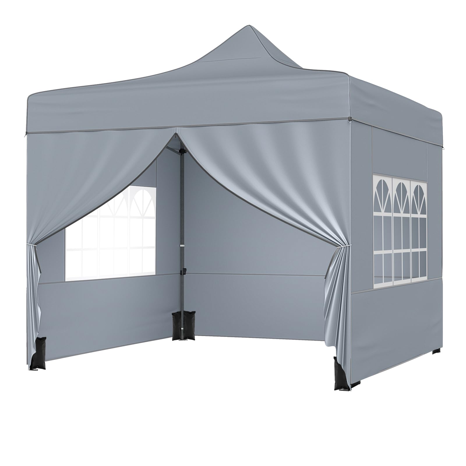 TANGZON 3 x 3M Pop Up Canopy Gazebo, 10 x 10 FT Heavy Duty Marquee Tent with 4 Removable Sidewalls, Wheeled Carry Bag, Sandbags, Guy Ropes and Stakes for Garden Party and Market Stall (Grey,3 x 3M)