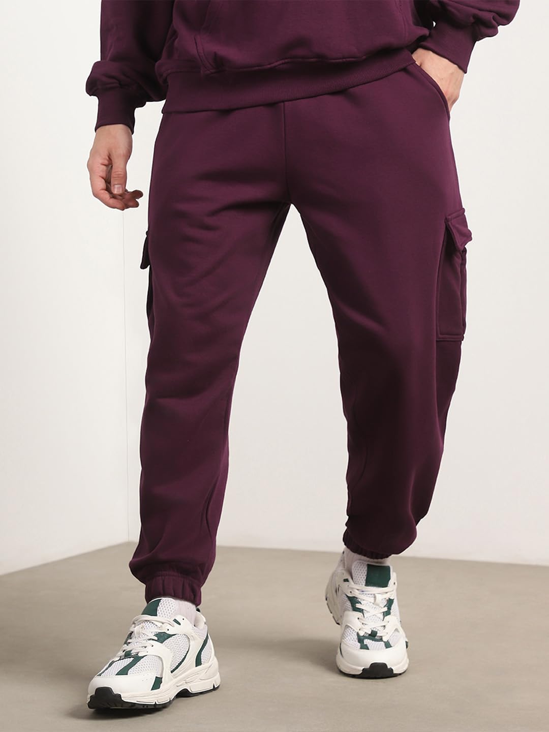 NOBERO Men Oversized Fit Sweatshirt-Joggers Coord Set(1M-LWCS-R0193-MP4_Midnight Plum_L) 4