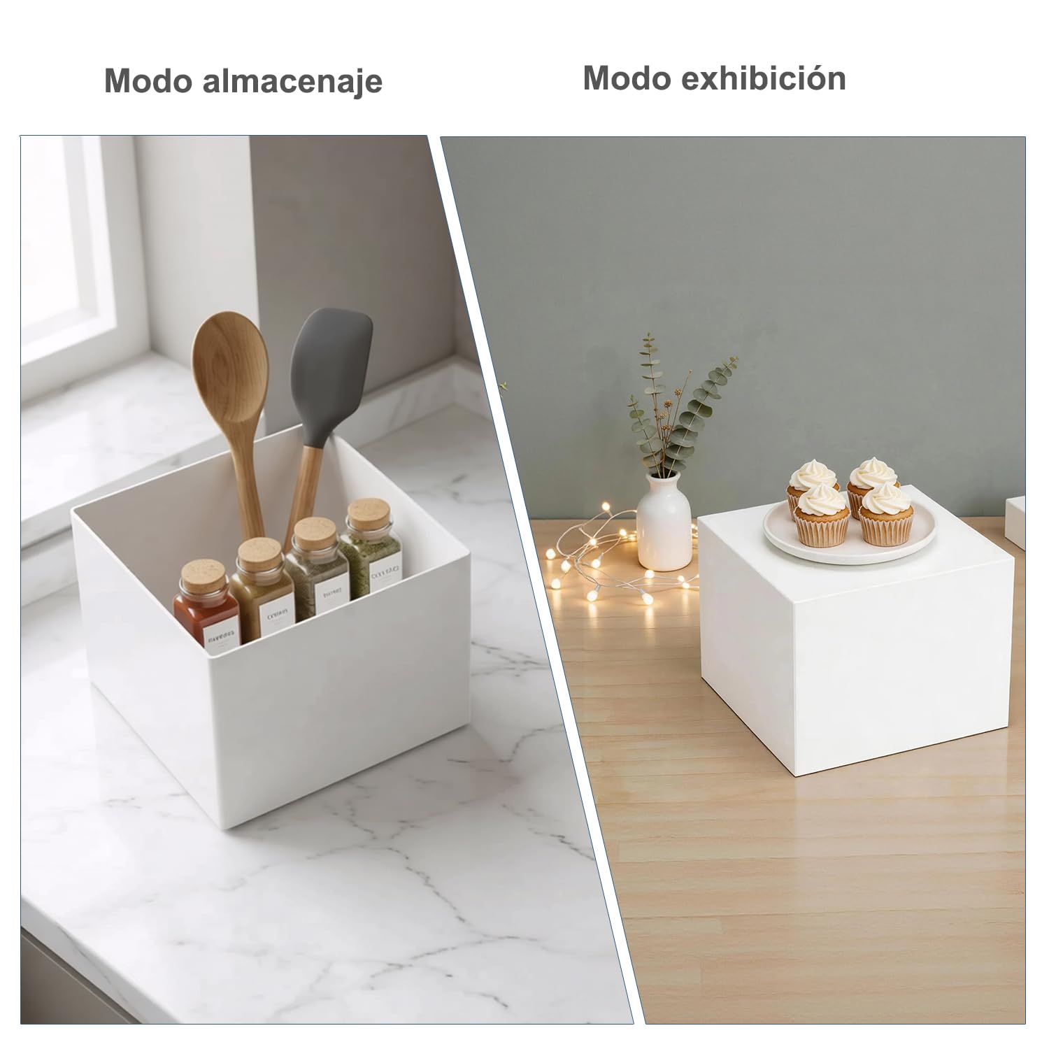 FUSHITON 6 Piezas Soporte para Postres de Plástico Blanco, Base de Presentación para Buffet - Cubos Expositivos de 5 Caras Apilables para Repostería, Decoración, Tienda (6 Tamaños Diferentes)