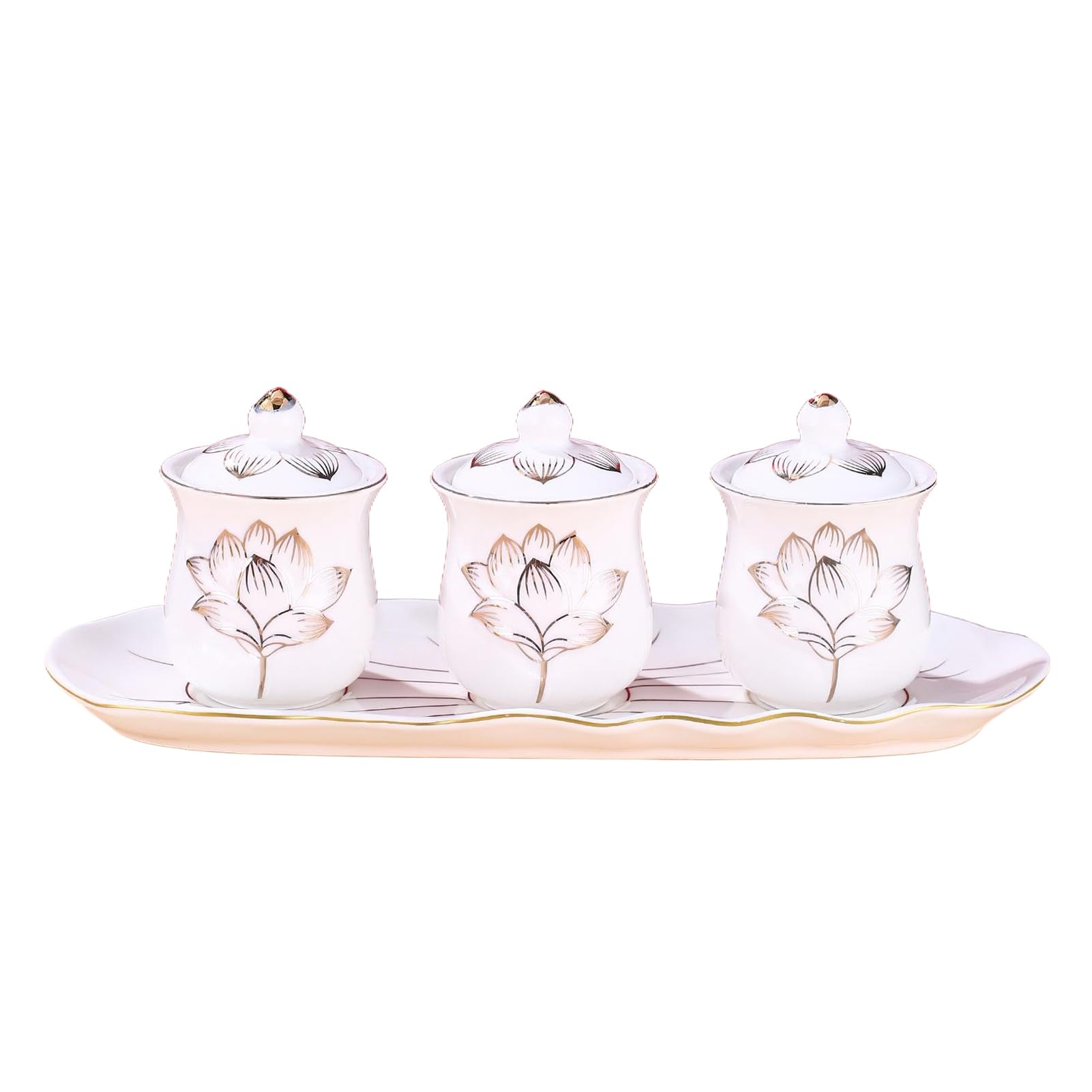 Juego de té de cerámica con tapa térmica y base estable tallada en relieve