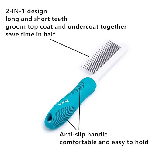 Miniatura 3 de Peine para mascotas, peine de dientes largos y cortos para perros y gatos, peine de pelo de mascotas para kit de aseo en el hogar, elimina nudos,