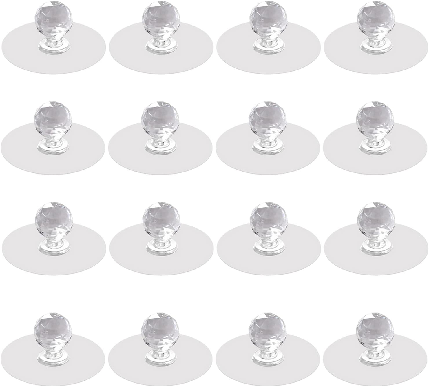 16 PCS Cabinet Drawer Pull Knobs - Self Adhesive Clear Acrylic Crystal Shaped Pulls Handles Knobs for Wardrobe Kitchen Cupboard Bathroom Dresser Furniture Door Window