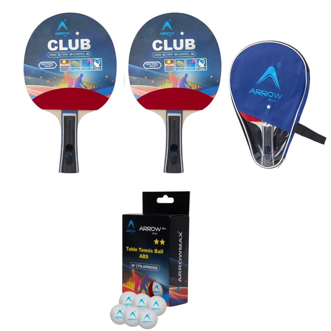ARROWMAX Table Tennis Set of 2 Racquets, 6 Ping Pong Balls Table Tennis Set with a Storage Bag for Games School Exercise Gift for Kids and Adult (White Ball) (B0C4L5S6FS) Amazon Price History, Amazon Price Tracker