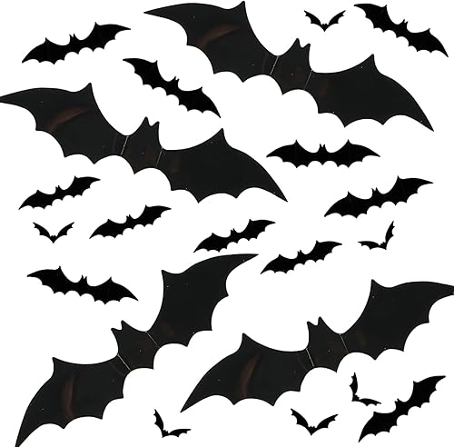 Decoraciones de Halloween, 60 unidades reutilizables 3D de murciélagos aterradores, decoraciones de Halloween, calcomanías para decoración del hogar