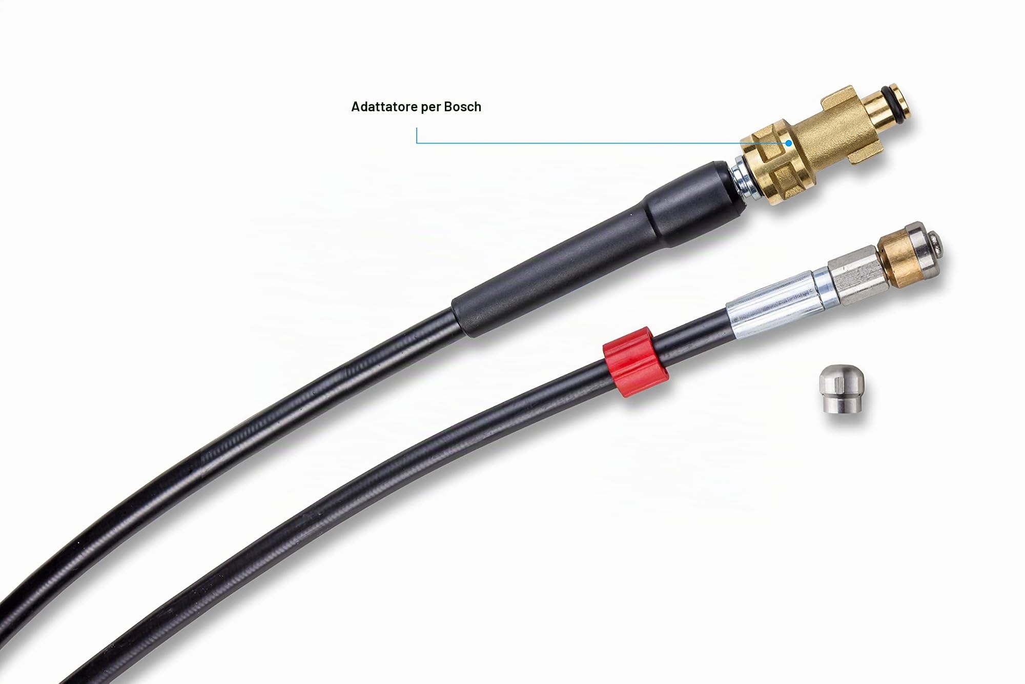 Sonda Sturatubi per Idropulitrice 30m 200 bar - Sonda Spurgatubi Compatibile con Bosch, Black+Decker, Nilfisk, Makita - Ugello Fisso, Ugello Rotante KNOFER