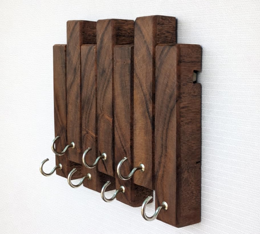 Image of 'Strips' Wooden Key Holder for Home Stylish Decor(7hooks) Real Wood. Key Hangers for wall Key Holder Stand Key Stand for wall Keychain Holder for wall