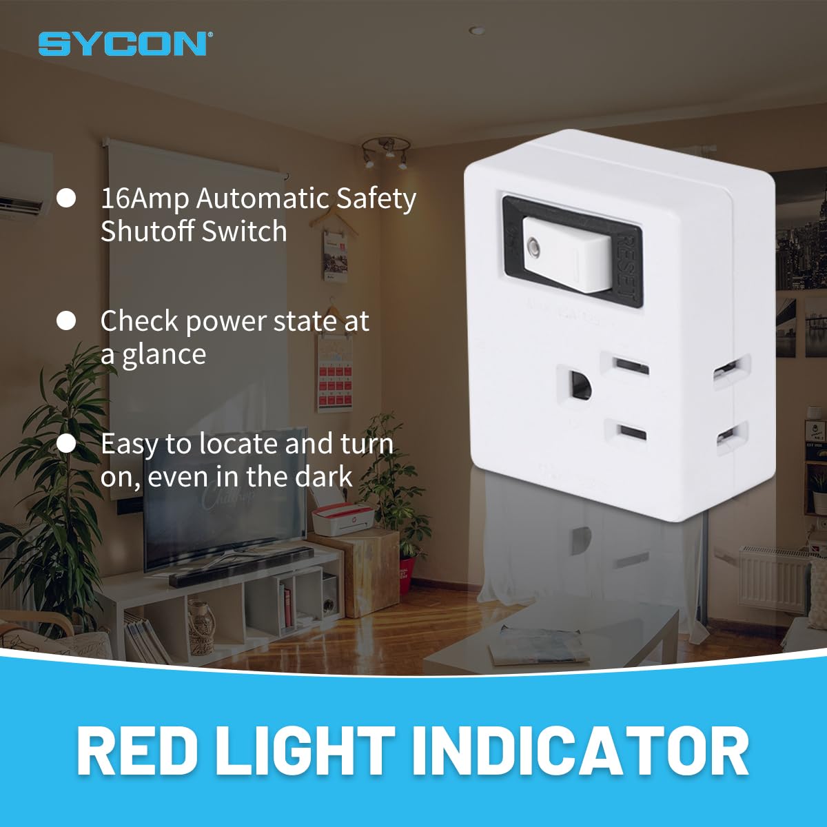 SYCON 3 Outlet Wall Adapter with a Power Switch,2-Prong to 3-Prong Wall Plug or Travel Home Hotel Office-White - 4 Pack