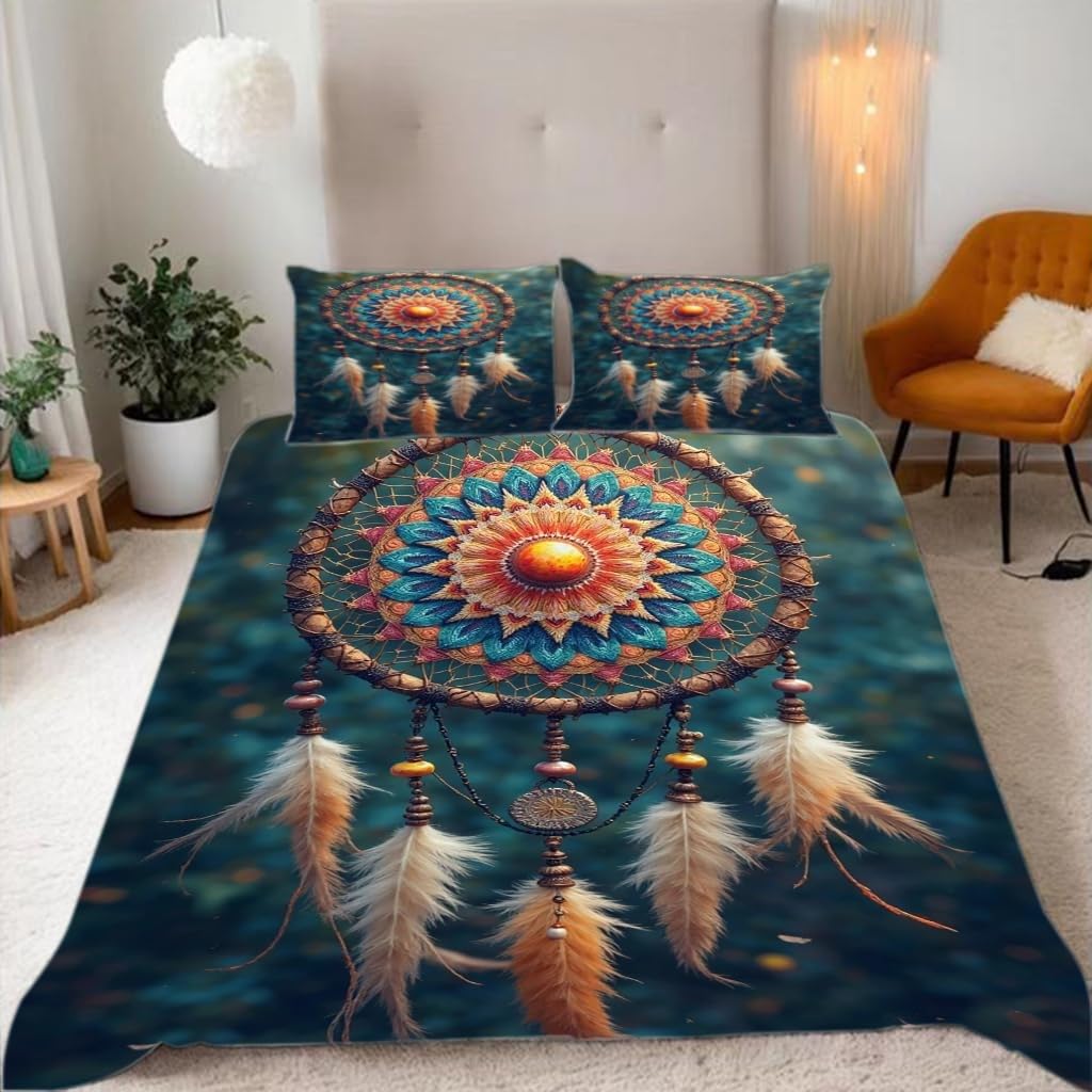 Housse de couette 220x240 attrape-rêves en microfibre douce et résistante avec 2 taies