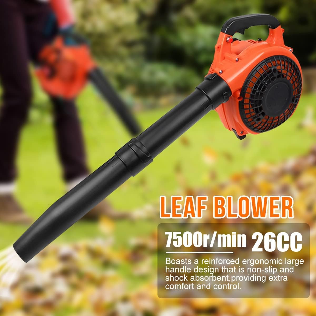 Soffiatore da giardino senza fili a benzina, per neve, erba e soffio, aspiratore potente con motore raffreddato ad aria a 2 tempi da 26 cc, portatile a mano, per soffiare foglie, trucioli di legno