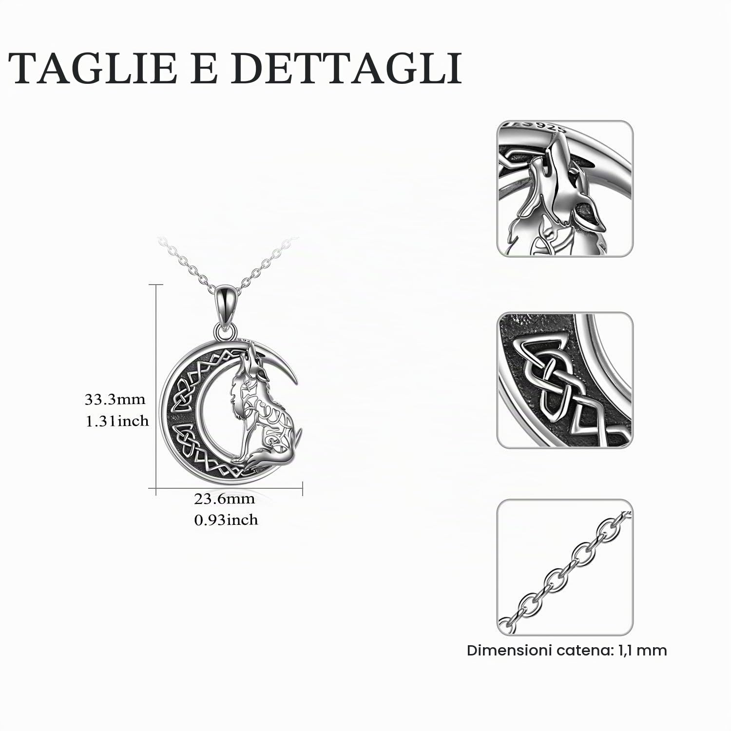 YFN Lupo Collana Argento Sterling Ciondolo Nodo Celtico Luna Lupo Gioielli Regalo per Uomini Donne Ragazze