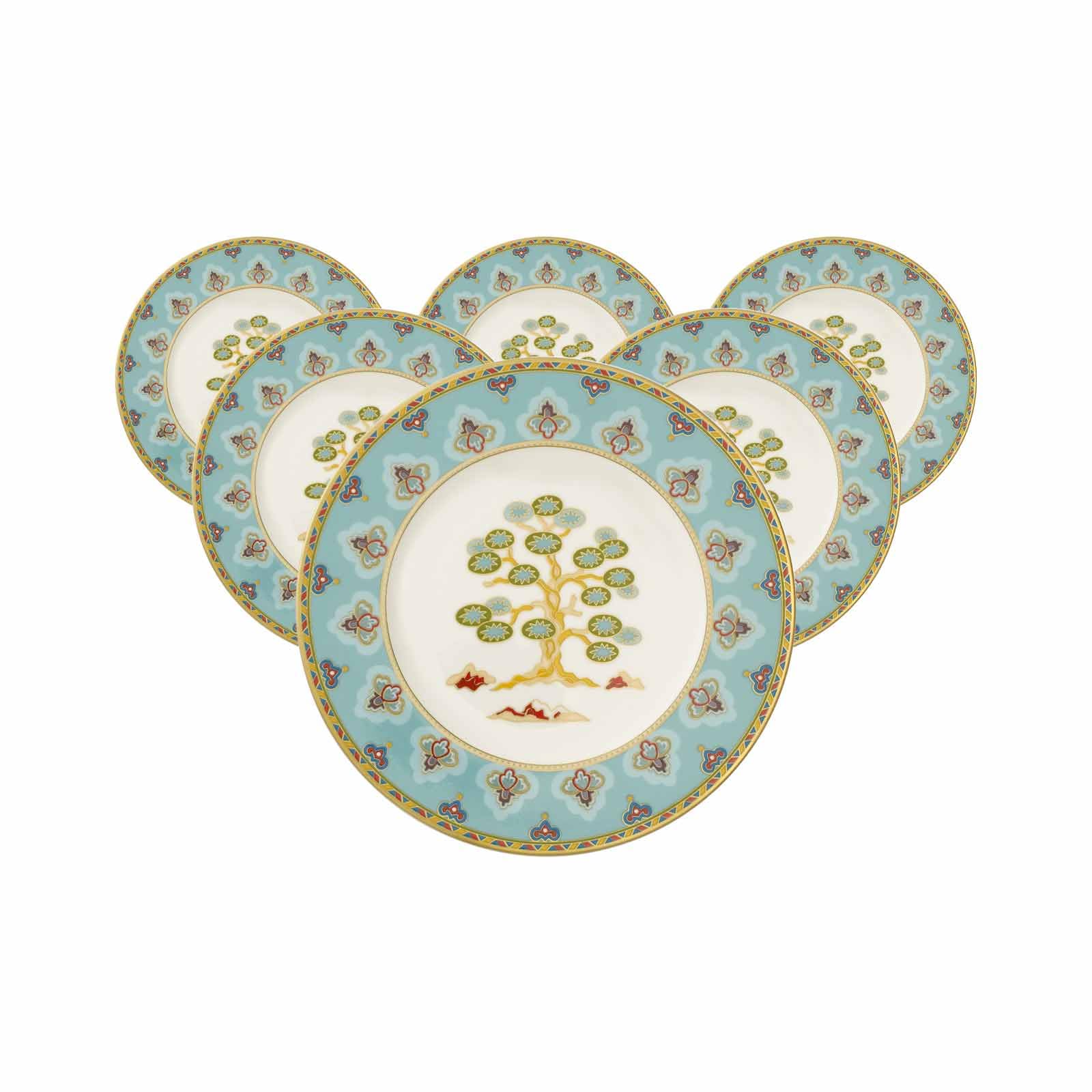 Villeroy & Boch Samarkand Aquamarin Brotteller 6er Set, 16 cm, Kleine Beilagenteller mit orientalischem Dekor, Premium Bone Porcelain, Mehrfarbig/Blau