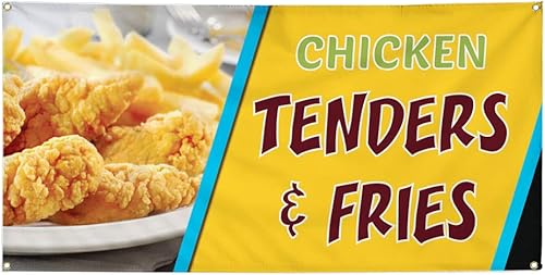 Vinyl Banner Multiple Sizes Chicken Tenders & Fries B Restaurant & Food Outdoor Weatherproof Industrial Yard Signs Orange 4 Grommets 12x30Inches