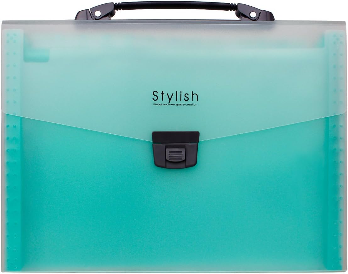 Shuter 13-Pockets A4 Expanding Accordion File Folder with Handle, Buckle Closure and Subject Labels(Green)