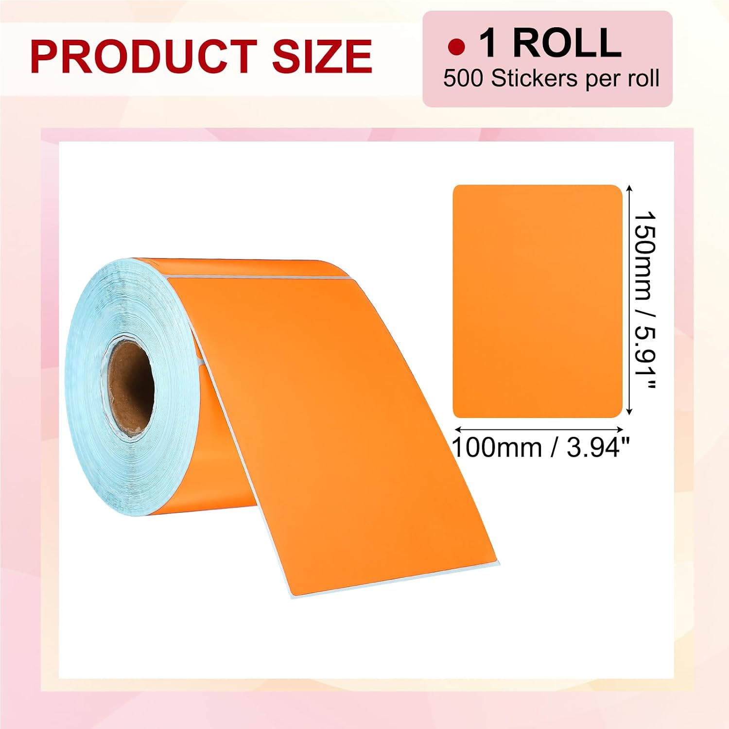 PATIKIL 500 Pcs Thermal Labels, 3.94x5.91 Inch Thermal Printer Labels Stickers Self Adhesive Tags Rectangle Paper Roll Small for Printer Shipping Label Mailing UPS Barcode Address, Orange