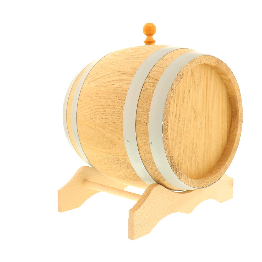 Lot de 3 fûts en chêne de 5 litres - Pour vin, whisky et eau-de-vie - Fabriqué à la main en UE - Avec instructions (français non garanti) - robinet, bouchon et tréteau - Petit tonneau en bois - 27 x