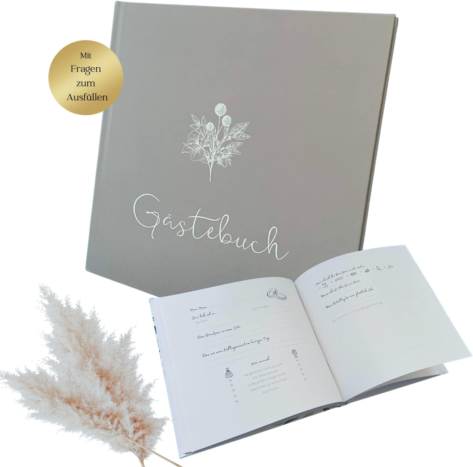 Gästebuch Hochzeit Mit Fragen – Inkl. Stift, Aufkleber & Box, 126 Seiten Mit Goldprägung