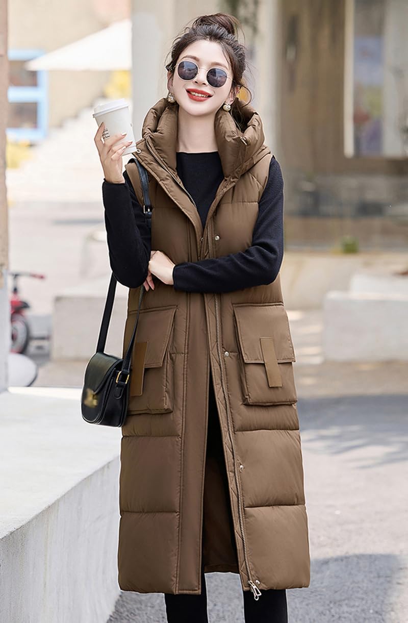 Chalecos Largos Informales para Mujer, Chaleco de Invierno Acolchado con Bolsillos Chaleco Cálido Sin Mangas Abrigos Ligeros para Exteriores, Chaqueta Acolchada con Cremallera Chalecos Acolchados pa