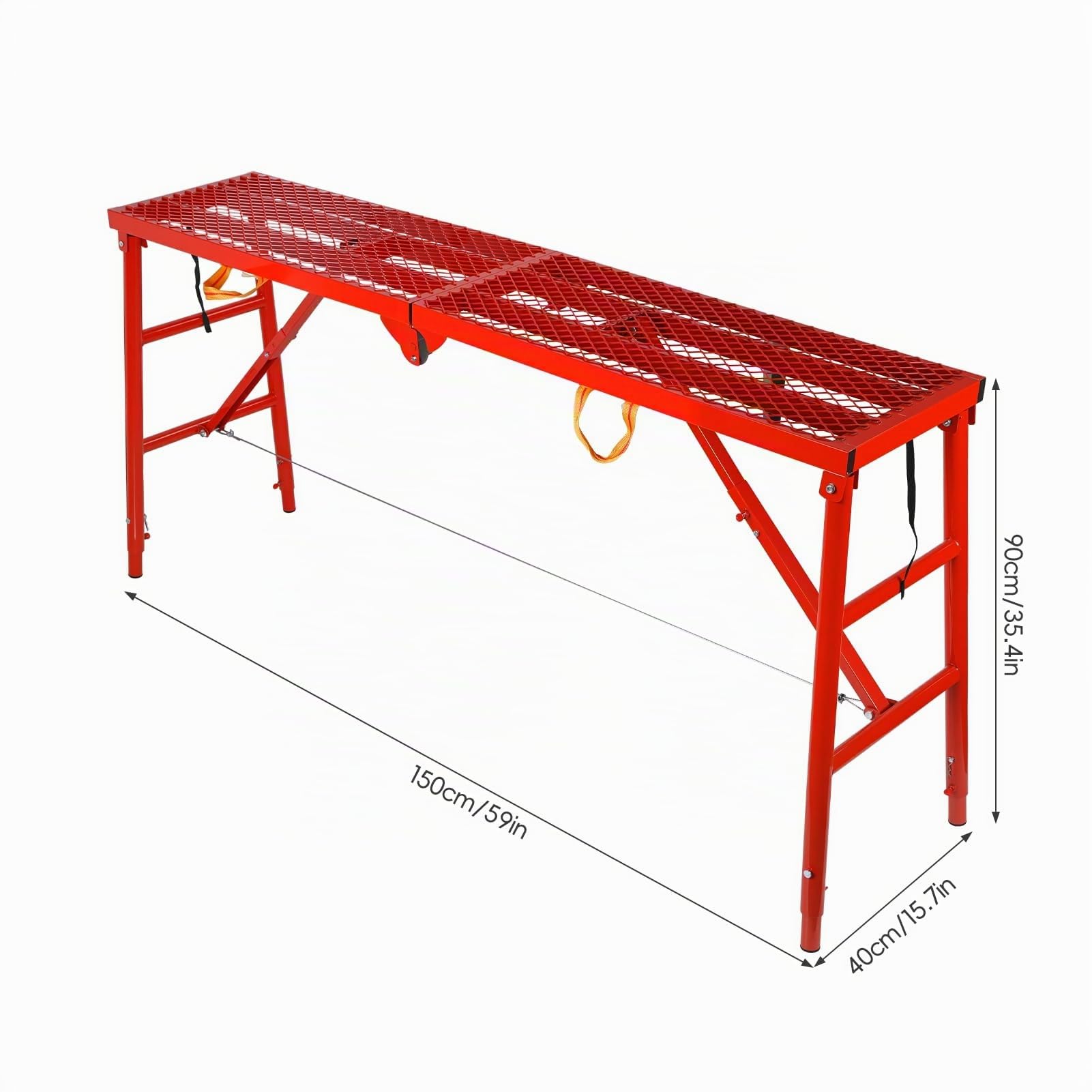 Plateforme de Travail Réglable & Pliable – Échafaudage Acier 450kg Marche Pied Large Fonction Établi, Tréteau Table Pliante, Alternative Stable aux Échasses Plaquiste, Step Échelle Rouge