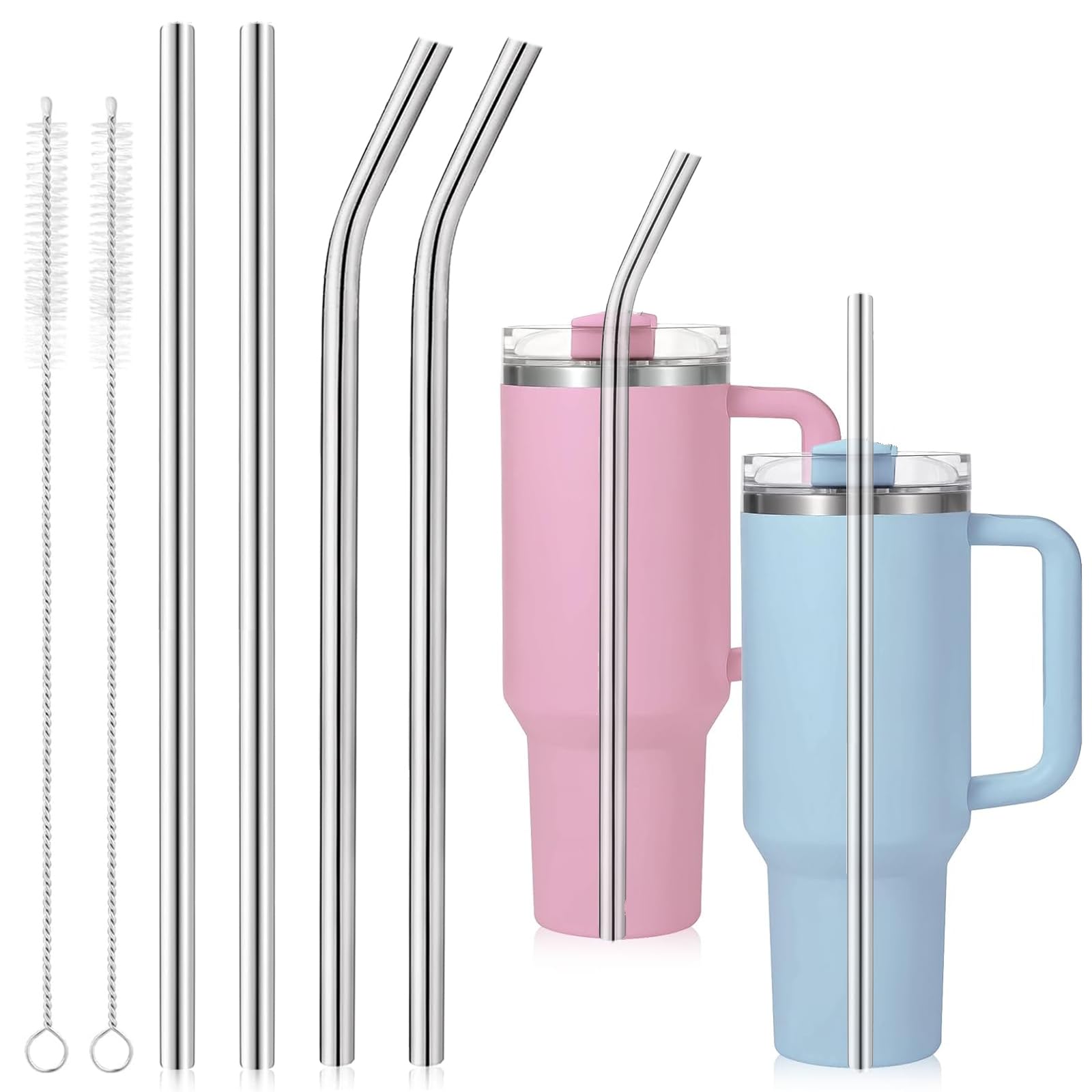 8 stuks roestvrijstalen rietjes, 30 cm lange rietjes, rietjes voor Stanley Cup met 2 reinigingsborstels, herbruikbare rietjes van roestvrij staal, voor Stanley Adventure Quencher, 100 ml beker