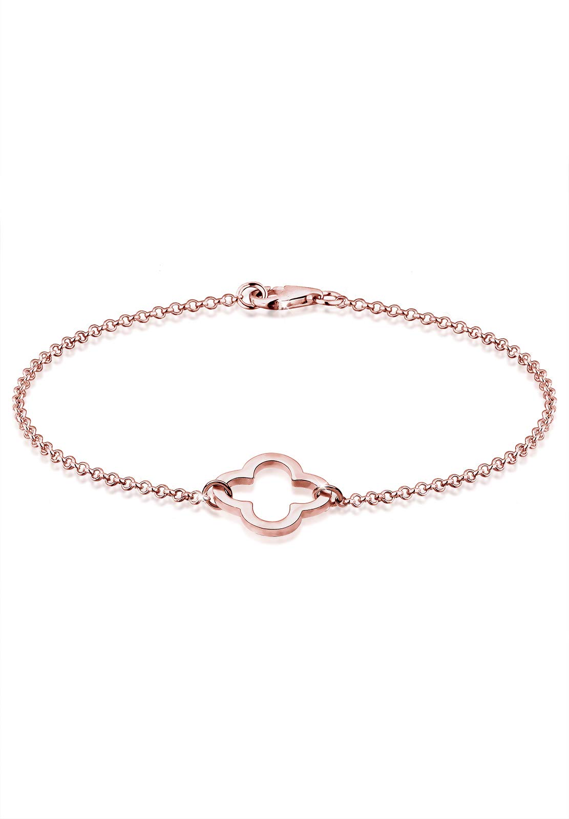 Elli Women Genuine Jewellery Wristwear Bracelets Strand Cloverleaf Lucky Charm 925 Sterling Silver Gold Plated Rose Length 18 cm