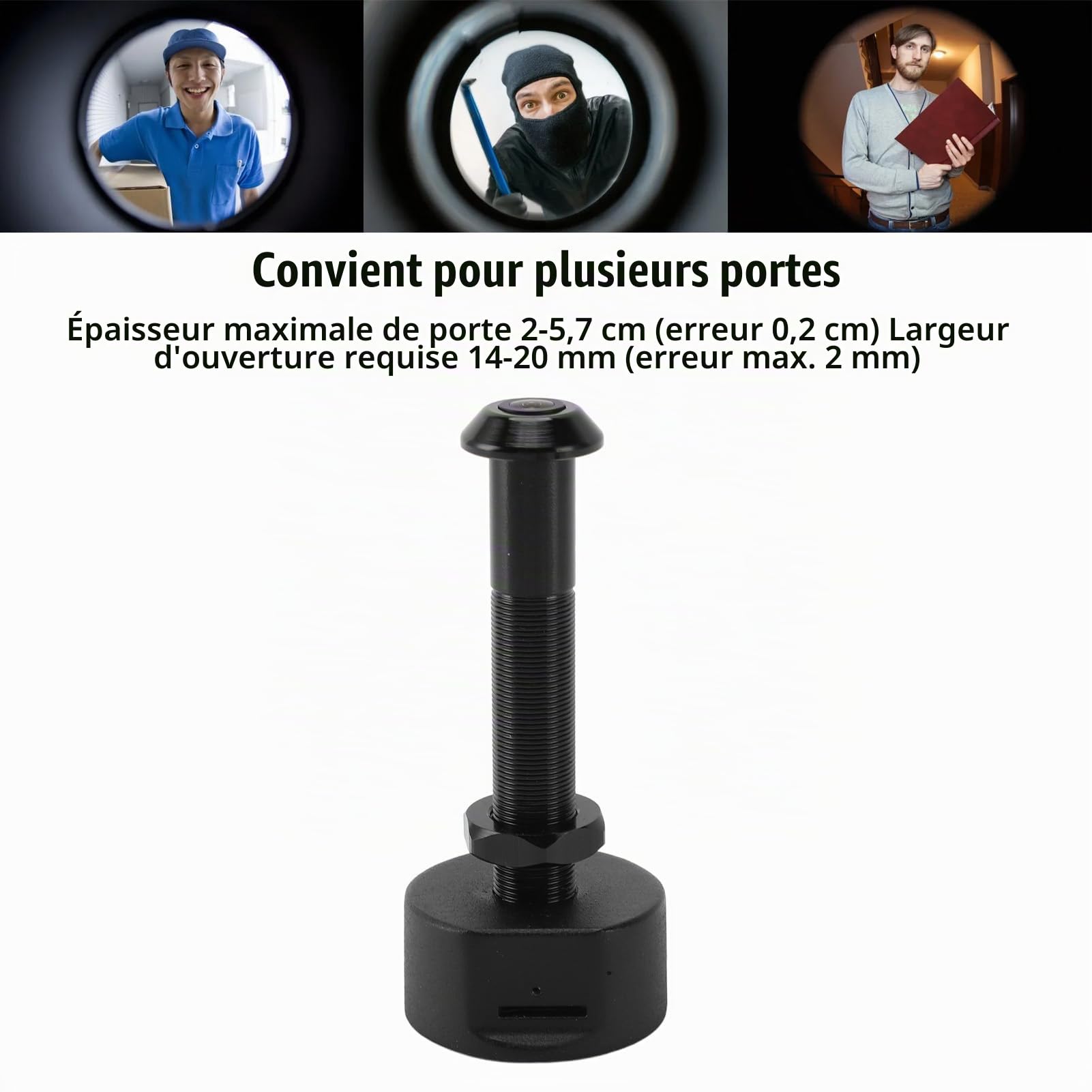 Tbest Judas de Porte, Caméra de Trou D'oeil de Porte WiFi, Caméra Judas de 1080P HD, Grand Angle de 150 Degrés, Détection de Mouvement, Contrôle par Application pour la sécurité (BLACK)