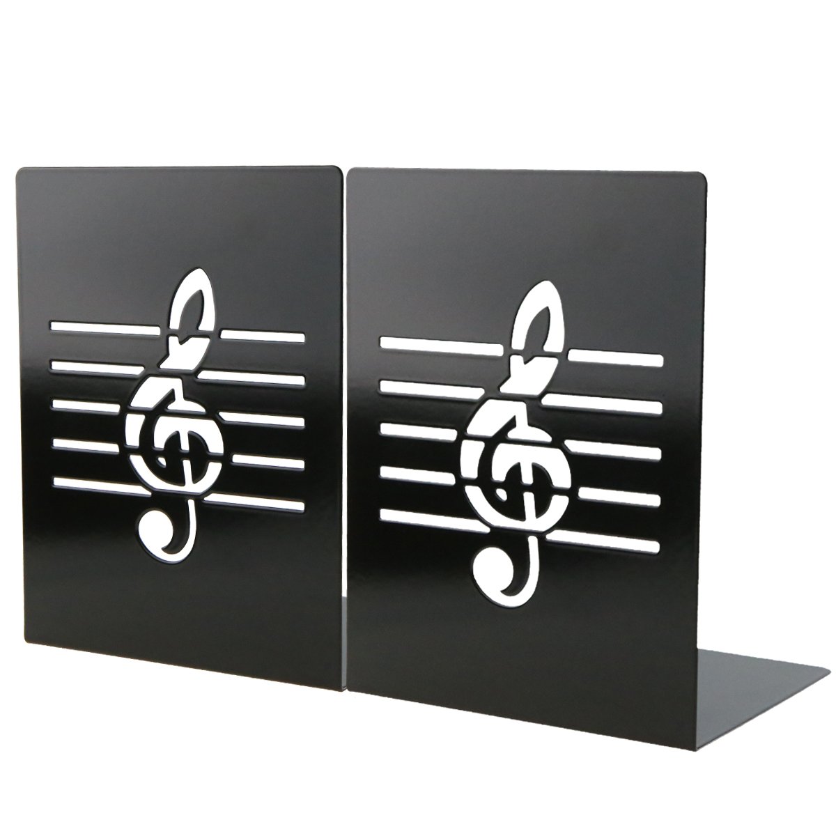 Unique Music Notes Book Stands Metal Bookends for Kids School Library Desk Study Home Office Decoration Gift(Black)