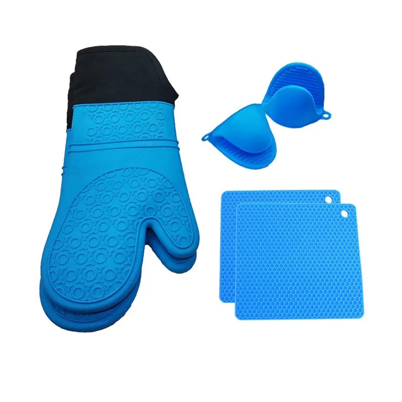 Set de guantes de horno de silicona, guantes de cocina resistentes al calor | Silicona, algodón y lona, forro suave de algodón, flexibles, para horno microondas horneado