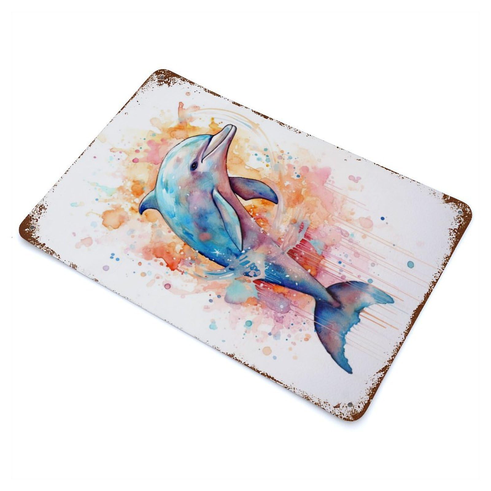 Dolphin Watercolor Vintage Rust Metal Sign 11.8"x7.9", for Basement, Hobby Room And Garage Decor, Farmhouse Wall Decor
