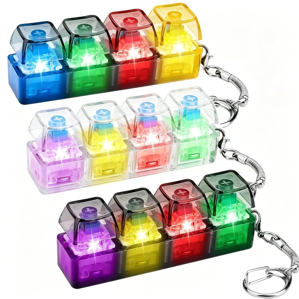 3Pcs Fidget Keyboard, Keyboard Fidget Multi-Functional Keychain with Sound & Flash, Decompression Gift for Boys Girls Travel Use, Easy to Carry