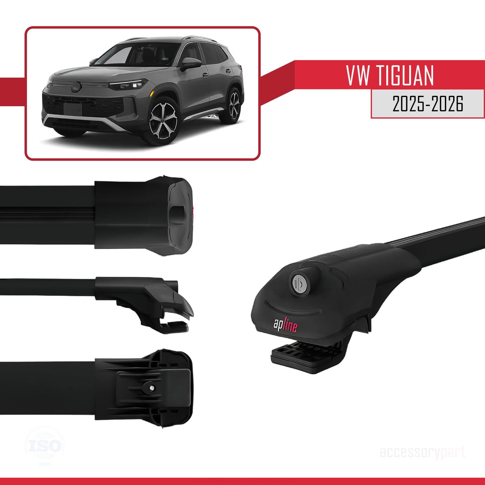 Compatible con VW Tiguan 2025-2026 Ace-1 Barras de Techo Auto Portaequipajes Barras Transversales Negro Aluminio 2 Barras