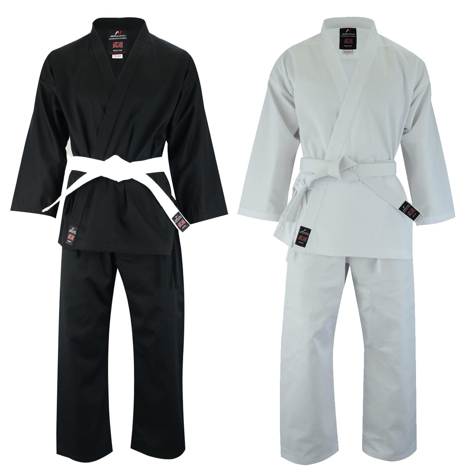 Malino Studente Karate Gi, Tuta da Karate, Uniforme da Karate, Tuta per bambini e adulti da uomo Uniforme per arti marziali Cintura gratuita 100% cotone 8 once Bianco/Nero (6/190, Nero)