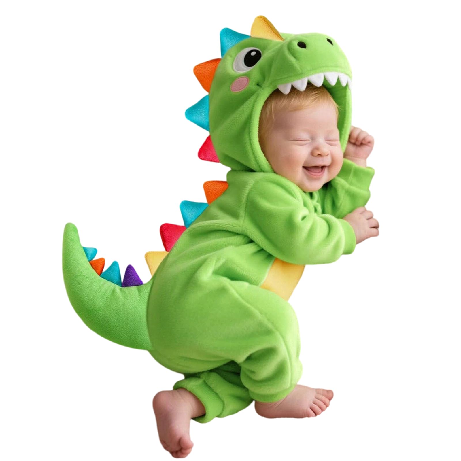 Dinosaur Costume Kids Halloween Costumes Infant Onesie Dress Up Outfit Dinosaur Onesie With Colorful Spikes And Plush Tail Full Zipper Cartoon Cosplay Onesies for Newborn Infant, Photo Prop Outfit