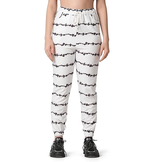 Women's Tie-Dye Joggers Strechable Pants Treggings|Regular Fit Casual Joggers for Women|Straight Relaxed Fit Trousers|Gym Capri Pants for Women Running Track, White