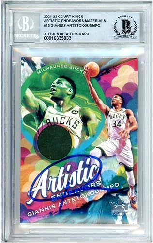 Giannis Antetokounmpo 2021-22 Panini Court Kings Artistic Endeavors Autograph Jersey Card #15 BAS 10